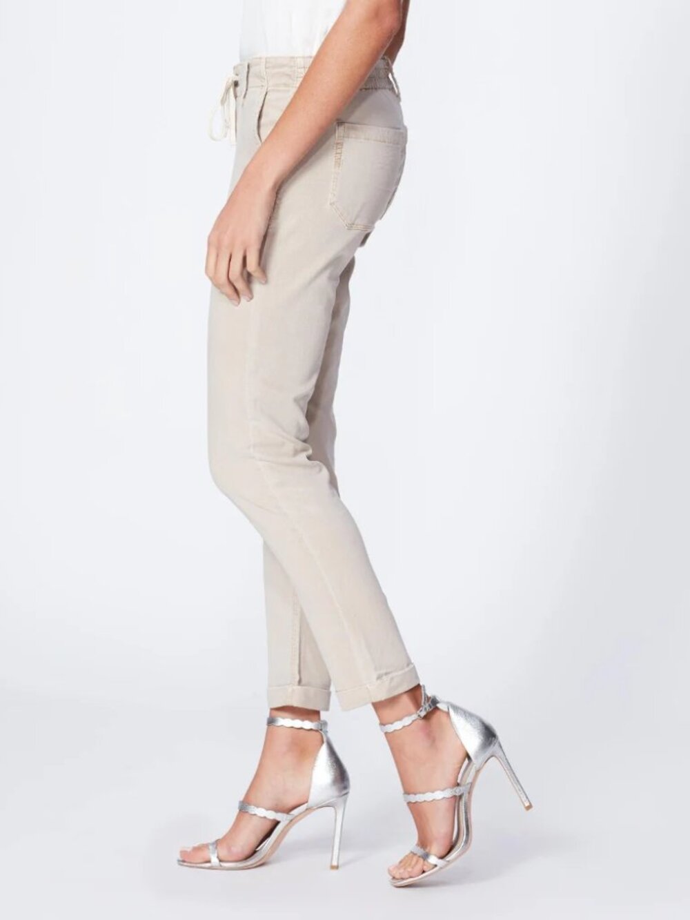 PAIGE Christy Vintage Warm Sand Beige Cotton Chino Jogger Ankle Pants, Size 26 - Picture 3 of 5